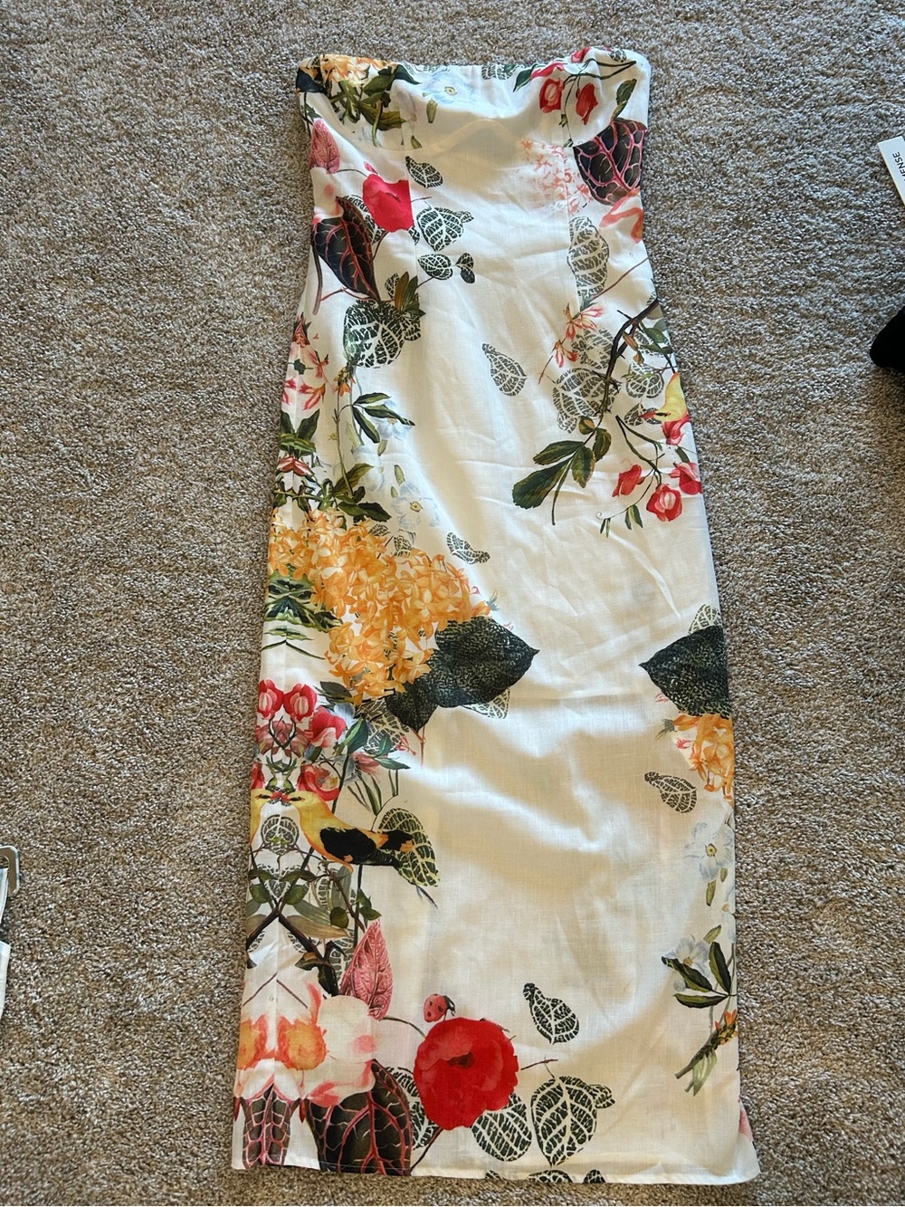 NWT Commense White Strapless Maxi Dress with clear straps Floral Print M